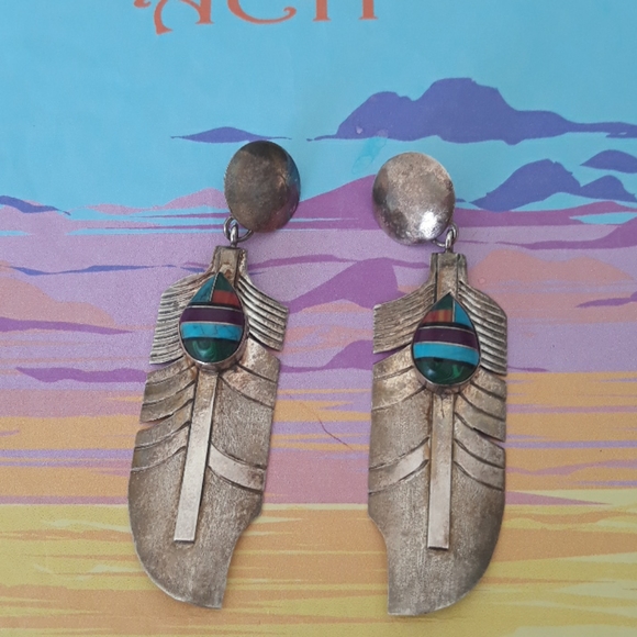 Hand Crafted Jewelry - Sterling Feather/Genuine Turquoise earrings